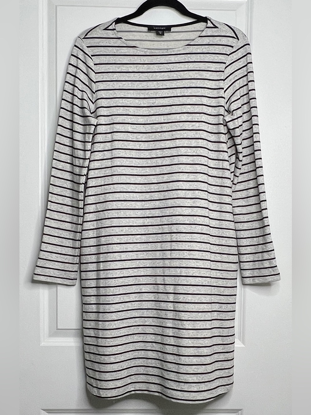Karen Kane Striped Long Sleeve Pocket Shift Dress Heather Grey Medium M Classic